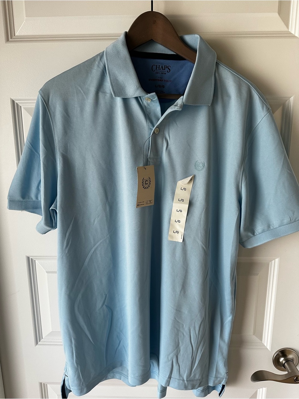 Chaps Men’s Light Blue Polo Shirt with Button Placket, Size Large